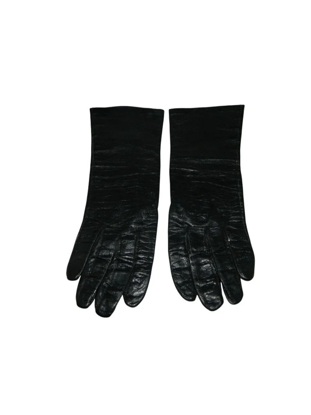 VTG NOS Le Gant Trefousse French Black Leather Tailored Gloves Silk Lined Size 6